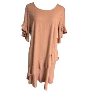 J Glee Dress Women Size L Mauve Linen Rayon Ruffle Lagenlook Midi